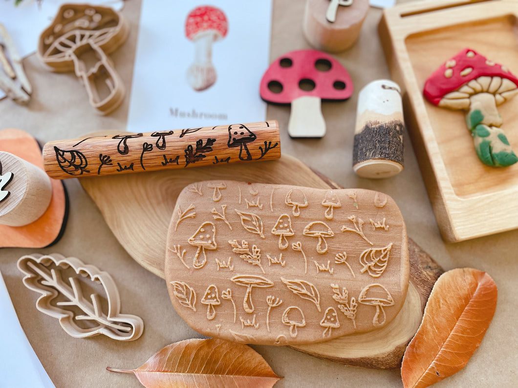 Mushroom and Leaves Wooden Roller (laser engraved)